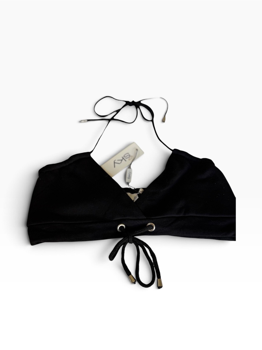 NWT Sky Black Lace-Up Halter Bralette Sz M